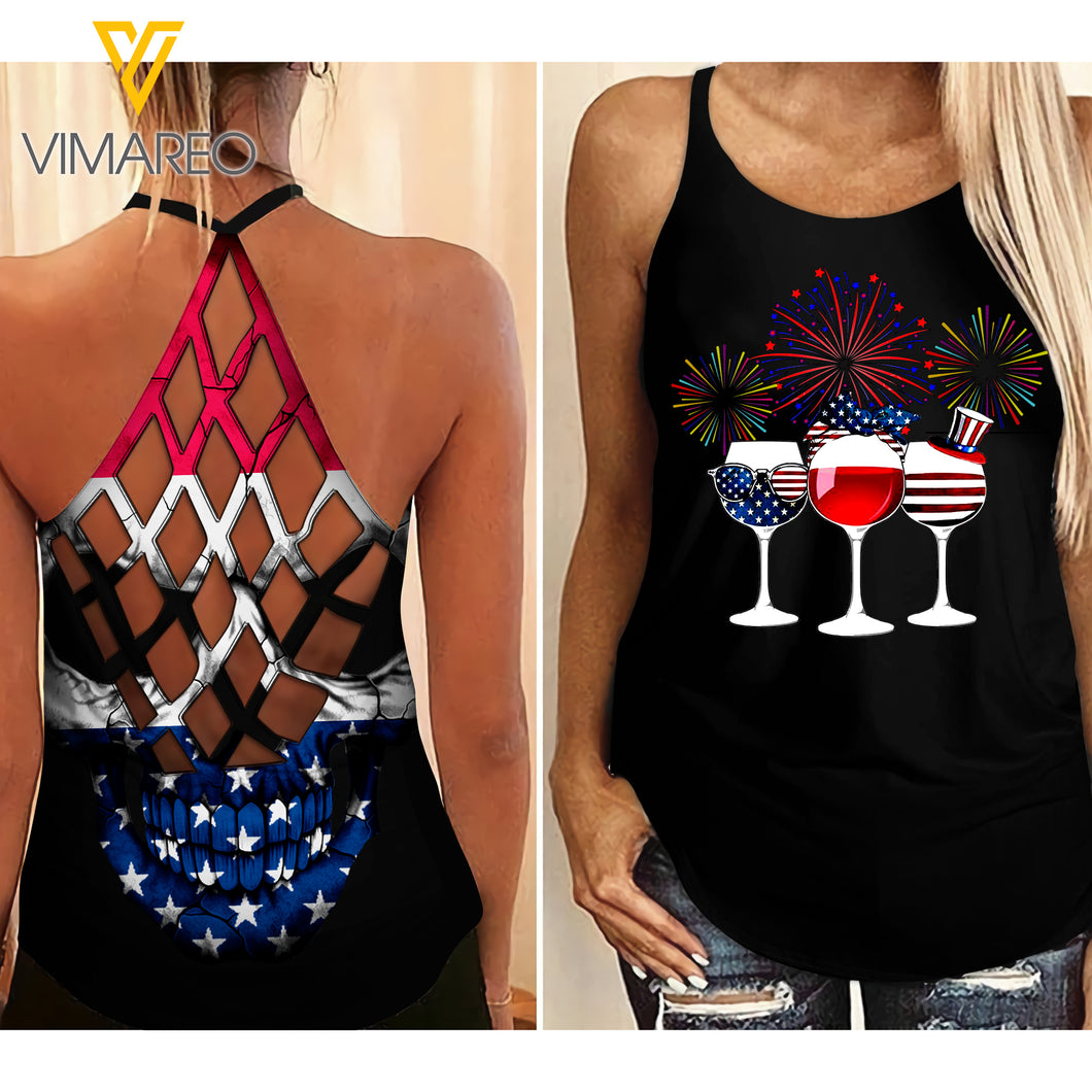 KHMD WINE 4TH OF JULY Criss-Cross Tank Top 0104