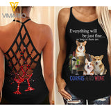 Corgis And Wine Criss-Cross Open Back Camisole Tank Top