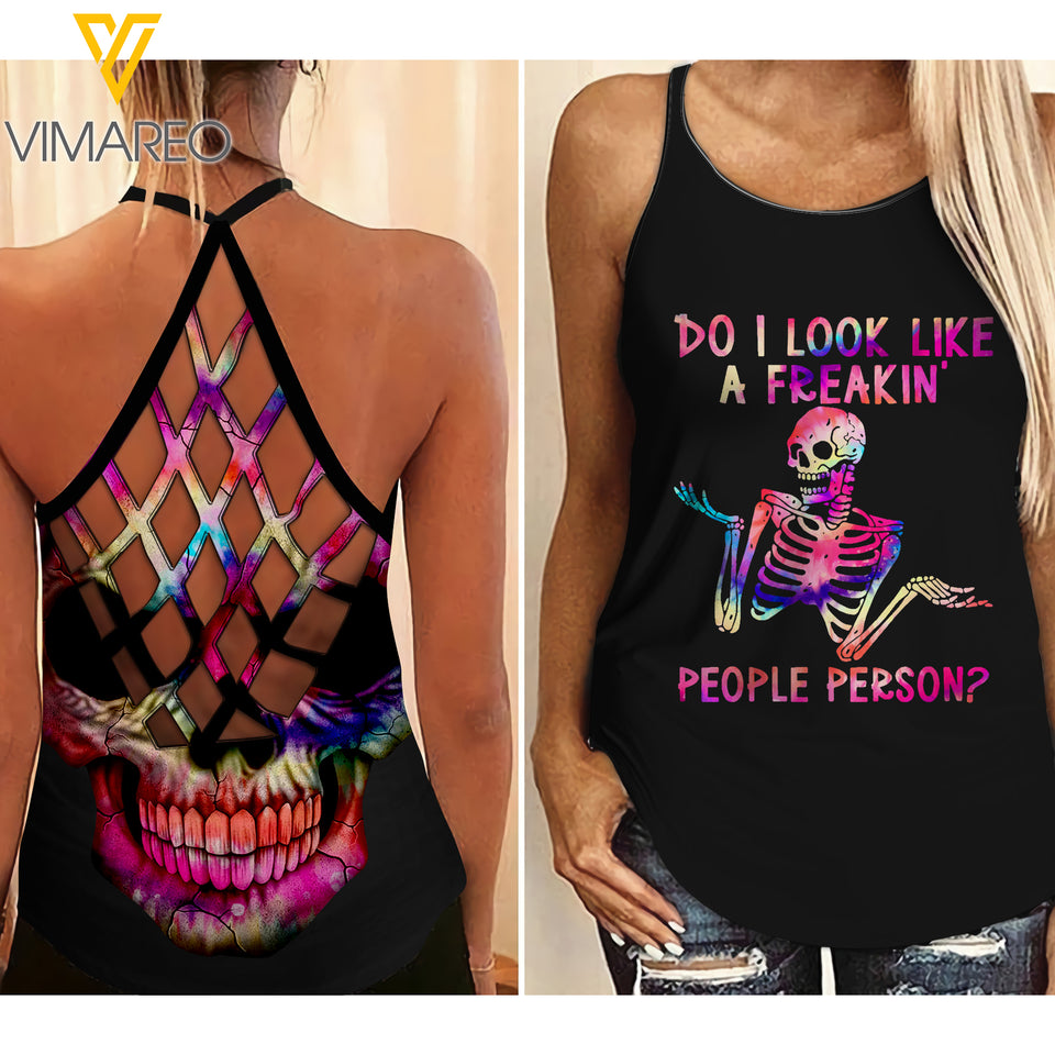 Skull girl Criss-Cross Open Back Camisole Tank Top 0504NGBMQ