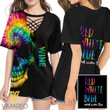 KHMD RED WHITE BLUE WINE 3D Printed Lace up T-Shirt 2206