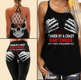 Taken by a crazy Bartender Criss-Cross Open Back Camisole Tank Top Legging