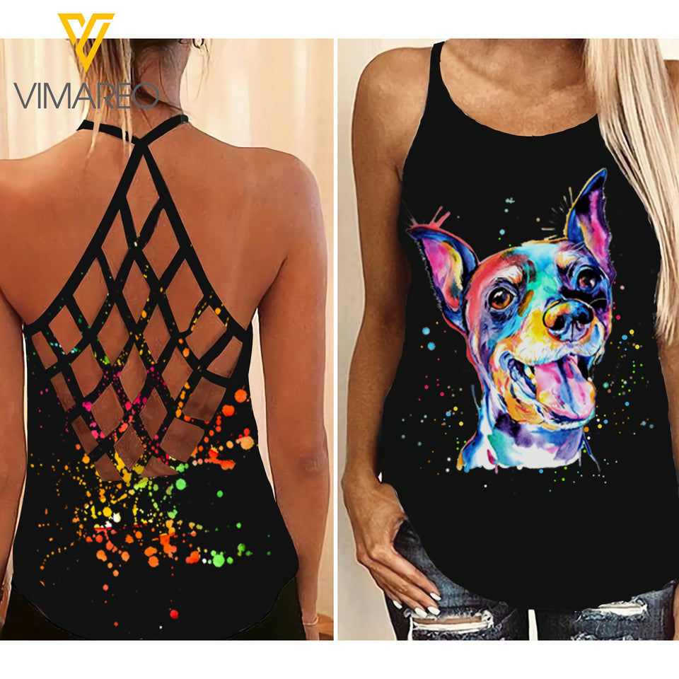Chihuahua Dog Criss-Cross Open Back Camisole Tank Top CMJEW