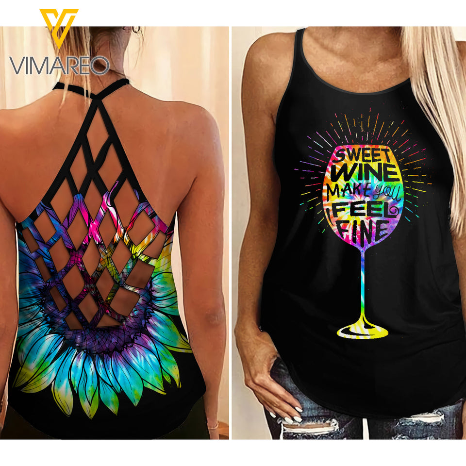 Sweat Wine Criss-Cross Open Back Camisole Tank Top QSVEF