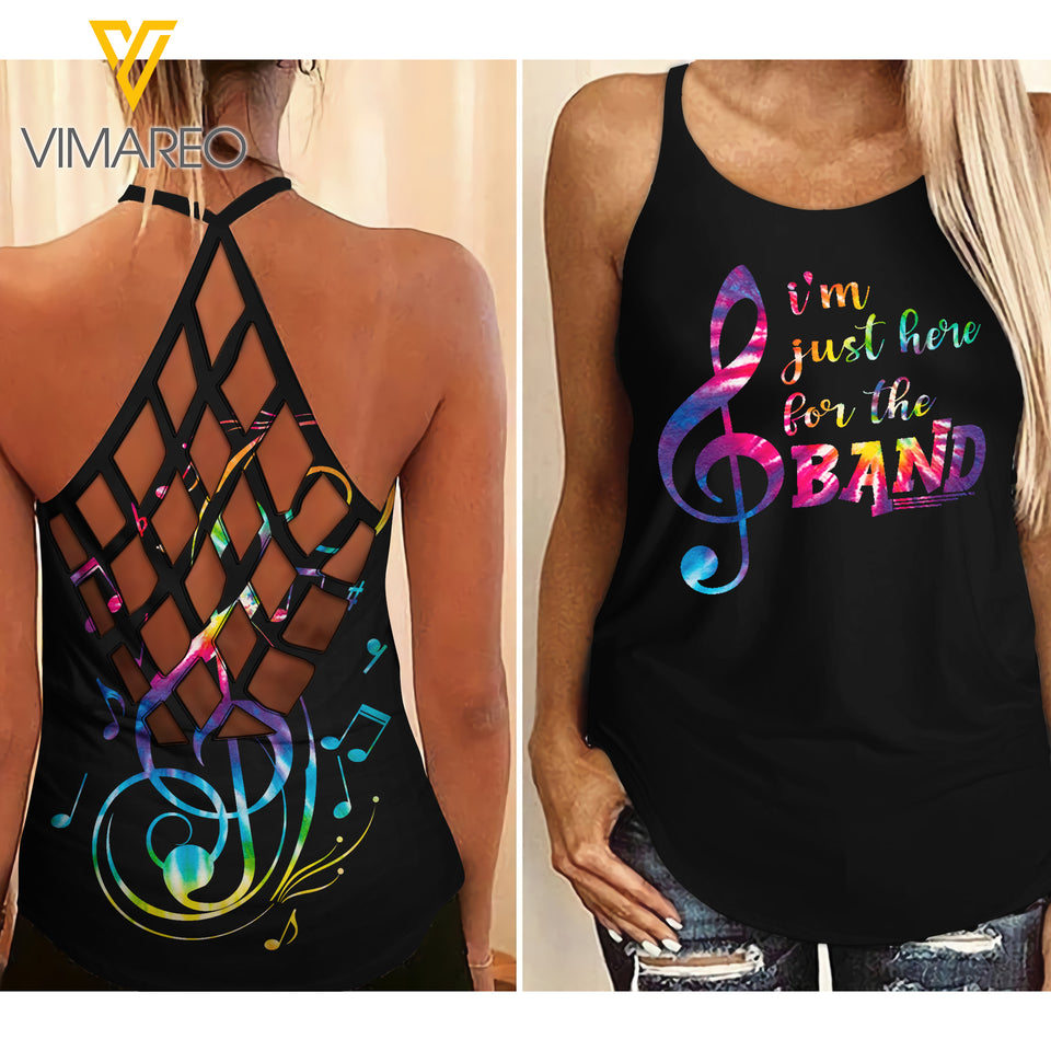 Music Band Criss-Cross Open Back Camisole Tank Top QSERD