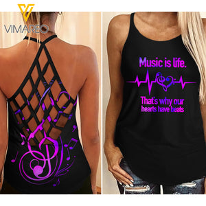 Music Life Criss-Cross Open Back Camisole Tank Top QSERD