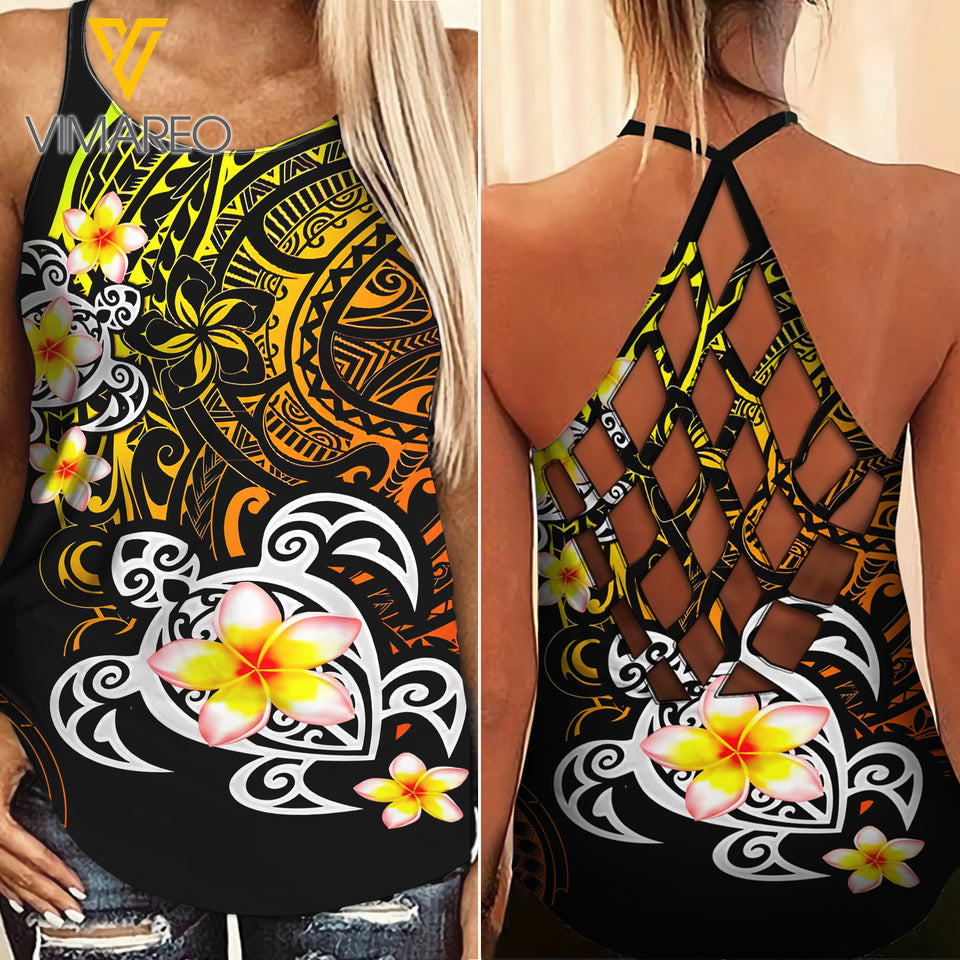 Polynesian Criss-Cross Open Back Camisole Tank Top Legging TSUCE1