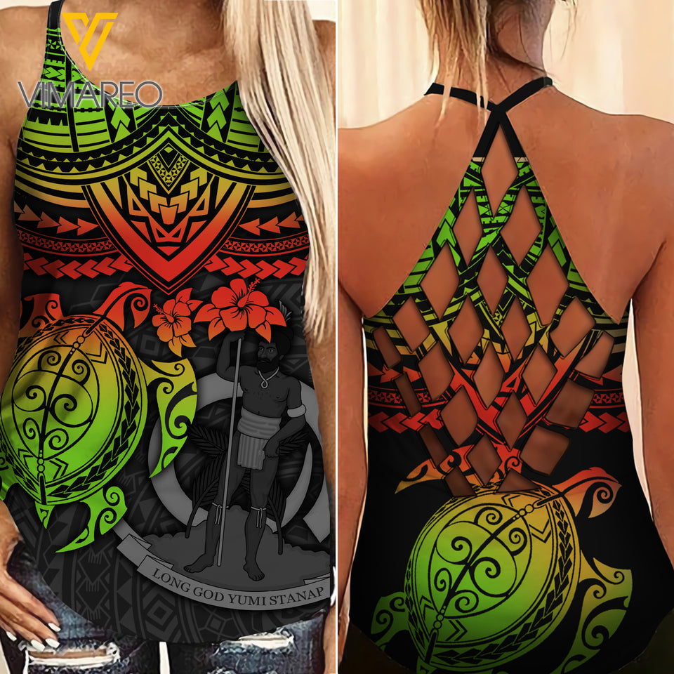 Polynesian Criss-Cross Open Back Camisole Tank Top Legging TSUCE6