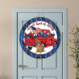 Independence Day Wreath American Flag Wooden Welcome Door Sign Front Door