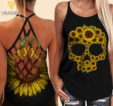 Skull Flower Criss-Cross Open Back Camisole Tank Top MSAKE2