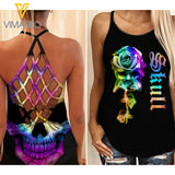 Skull Girl Criss-Cross Open Back Camisole Tank Top QSUEO4