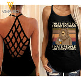 Drink Bourbon Criss-Cross Open Back Camisole Tank Top 0204