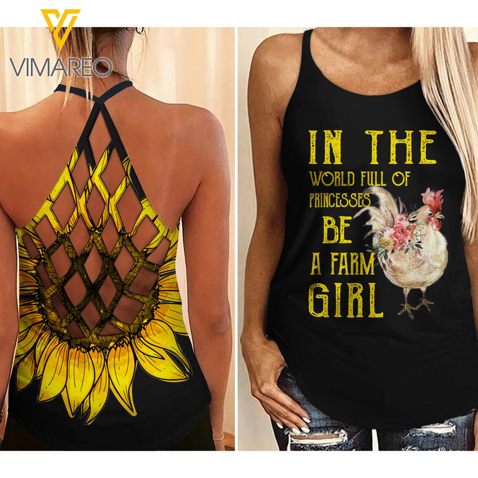 Farm Girl Criss-Cross Open Back Camisole Tank Top Chicken