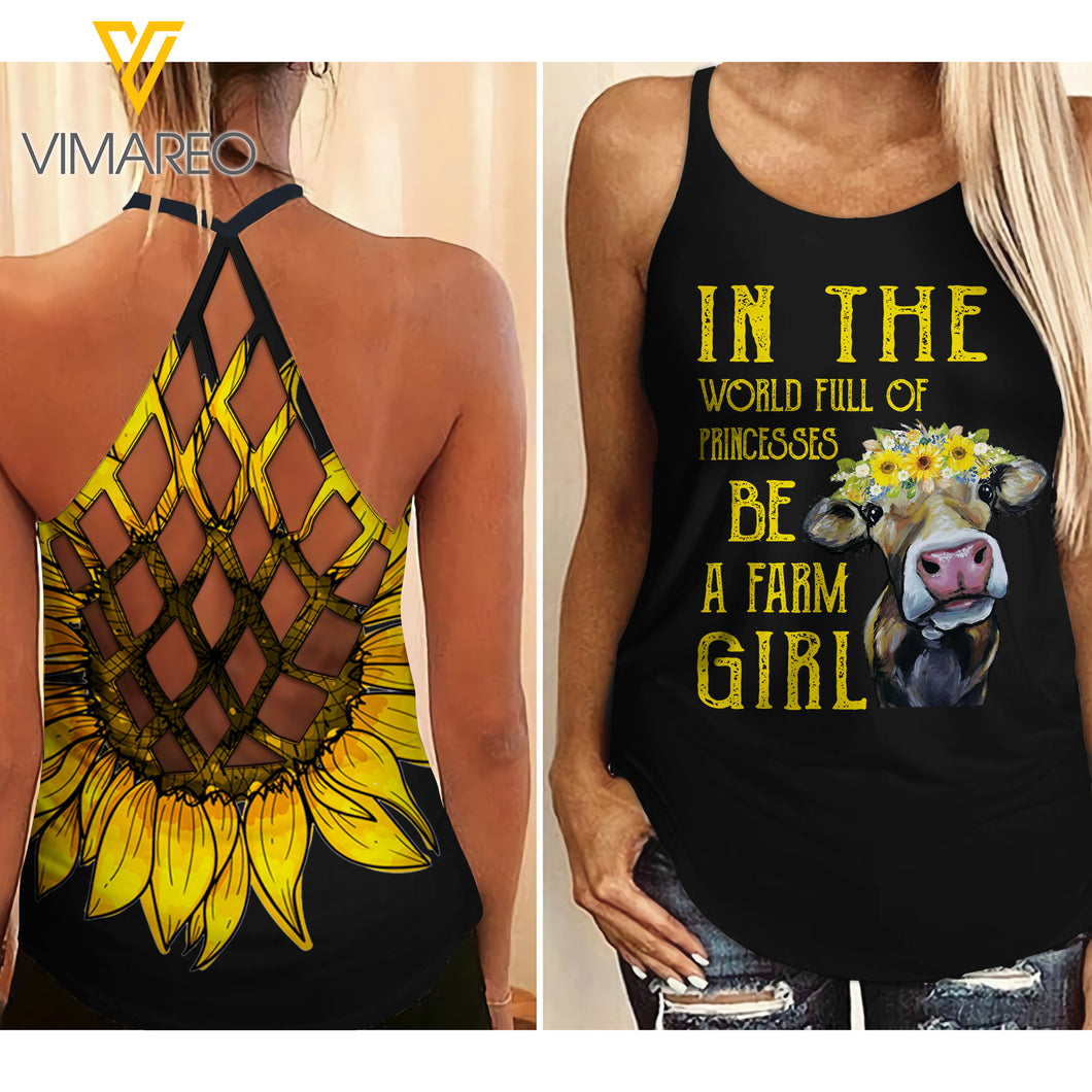 Farm Girl Criss-Cross Open Back Camisole Tank Top Cow